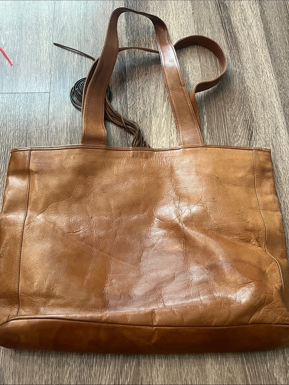 Vintage Carla Marchi Brown Woven Leather Tote with Spiral Brass Accent - Picture 7 of 12